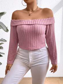 Celure Plus Size Solid Color Off Shoulder T-Shirt