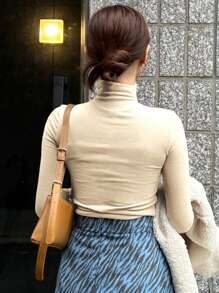 DAZY Của phụ nữ Thon gọn Đứng cổ áo Áo thun - Màu be - Xem 5