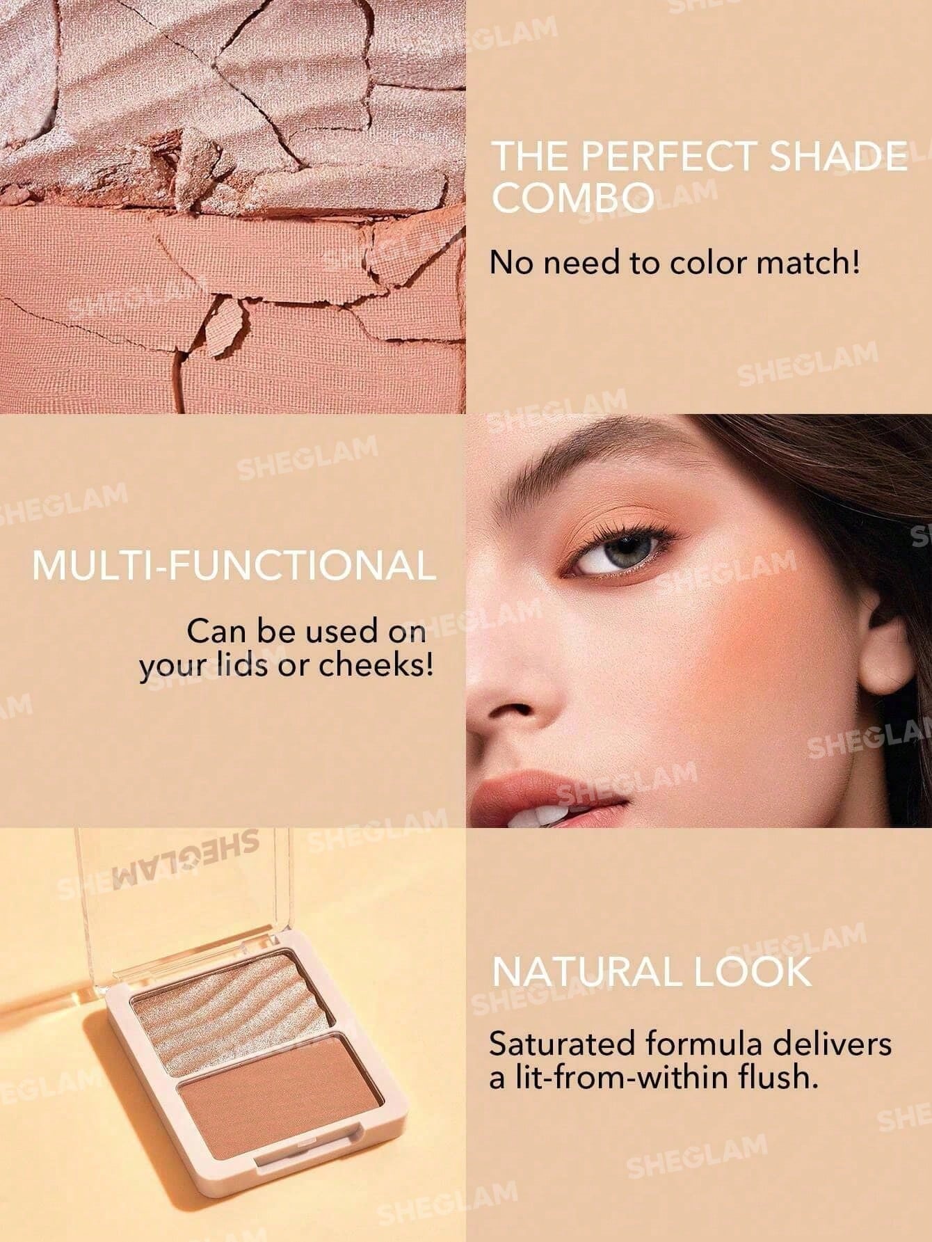 SHEGLAM مجموعة بودرة هايلايتر وأحمر خدود هجينة من Glam 101-St. Tropez Blush Highlighter Powder Palette غير قابلة للتلاشي ومتعددة الاستخدامات وغير دهنية ولامعة وخفيفة الوزن وناعمة أحمر خدود Pink Brown Rosa Blush حمره بلشر علامة تجارية