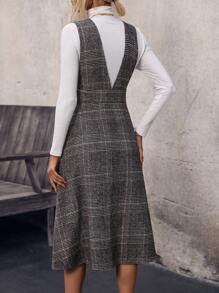 SHEIN Clasi Women's Plaid Overall Dress - Orange - View 2