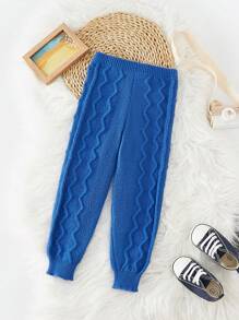 SHEIN Toddler Boys' Simple & Versatile Textured Warm Pants For Autumn And Winter