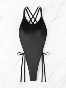 Swim SXY Đồ bơi một mảnh buộc lưng hở vai mùa hè cho nữ - màu đen - Xem 4