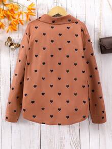 SHEIN 适合女孩的心形印花长袖衬衫 - 棕色 - 查看 2