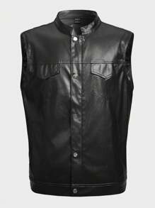 Manfinity Homme Men's Pu Motorcycle Vest - Black - View 5