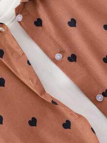 SHEIN 适合女孩的心形印花长袖衬衫 - 棕色 - 查看 4