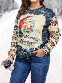 EMERY ROSE Plus Christmas Print Sweatshirt Pullover Fall Sweatshirt - Multicolor - View 3