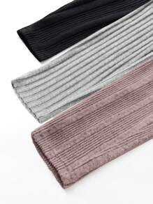 SHEIN LUNE Women's Solid Color Mesh Ribbed Leggings 3-Pack Set - Multicolor - View 3