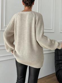 EURMUSE Women's Long Sleeve Sweater With Raglan Sleeve - Beige - View 2