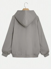 SHEIN EZwear 黑色大尺碼女款連帽衛衣運動褲兩件套，舒適秋季健身房辦公居家休閒傳統款 - 淺灰色 - 查看 7