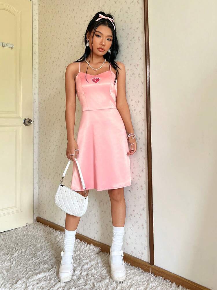 Women's Shiny Heart Sequined Satin Dress