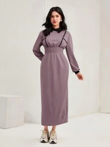 Mulvari Của phụ nữ Collared Đầm nỉ - Bụi tím - Xem 3