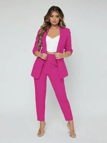 RueChic de cuello esmoquin con parte delantera abierta Pantalones con blazer Traje