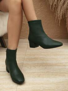 Ladies' Winter New Arrivals, Solid Color, Square Toe, Mid-low Heel, Ankle Boots & Short Boots - Dark Green - View 4