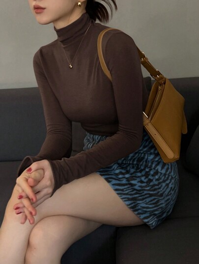 DAZY Women's Slim High Neck T-Shirt,Fall Clothes Preppy Tops Long Sleeve Women Tops