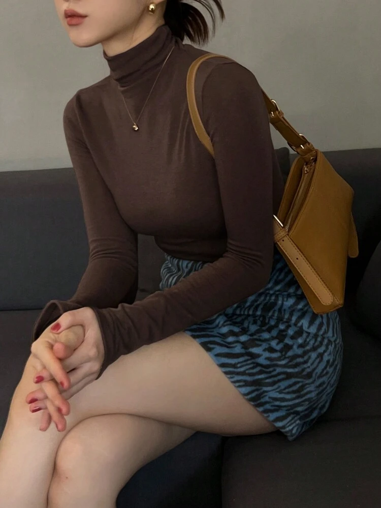 Women's Slim High Neck T-Shirt,Fall Clothes Preppy Tops Long Sleeve Women Tops