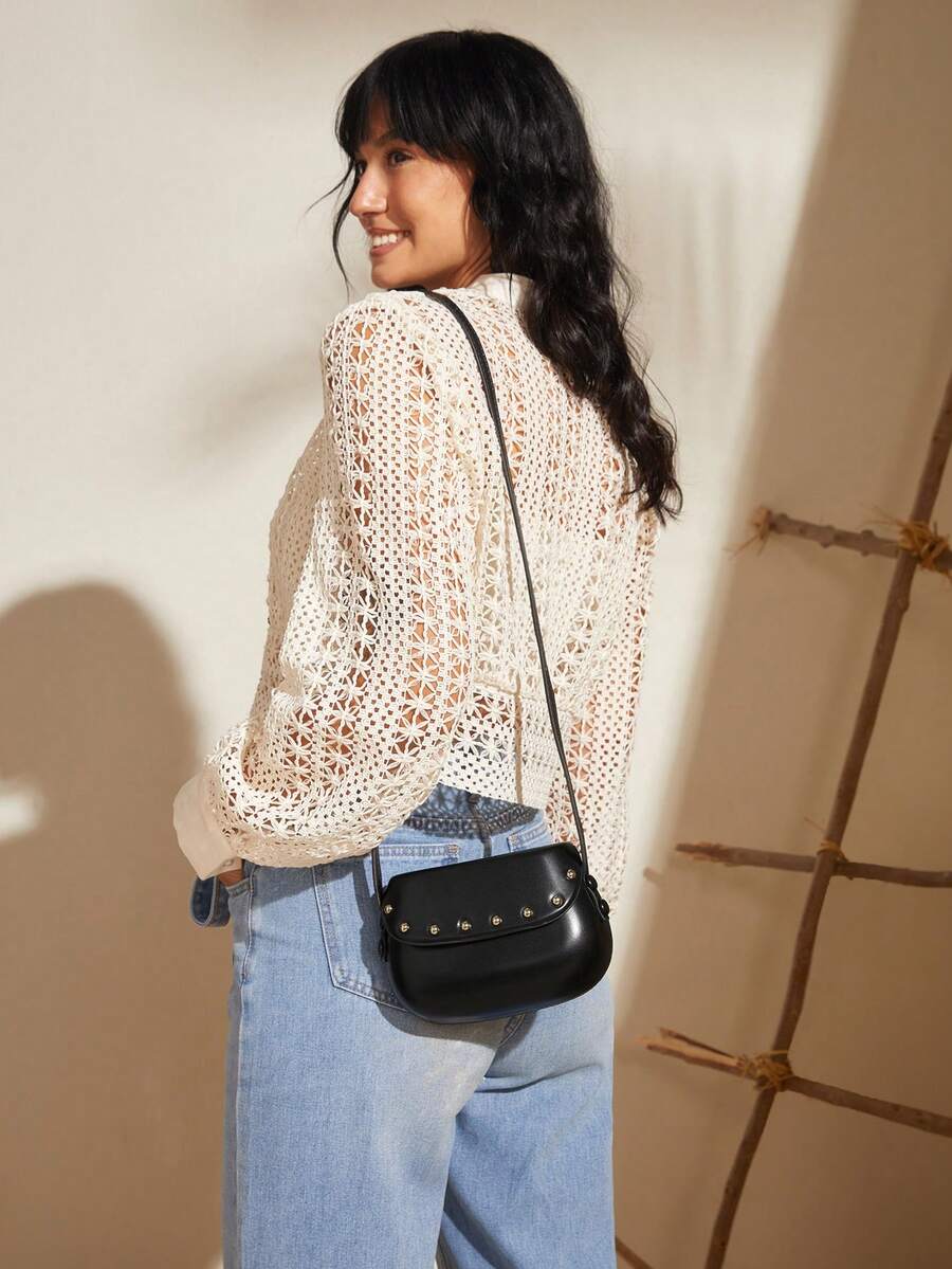 SHEIN VCAY 純色時尚女士斜背包 - 棕色 - 查看 1
