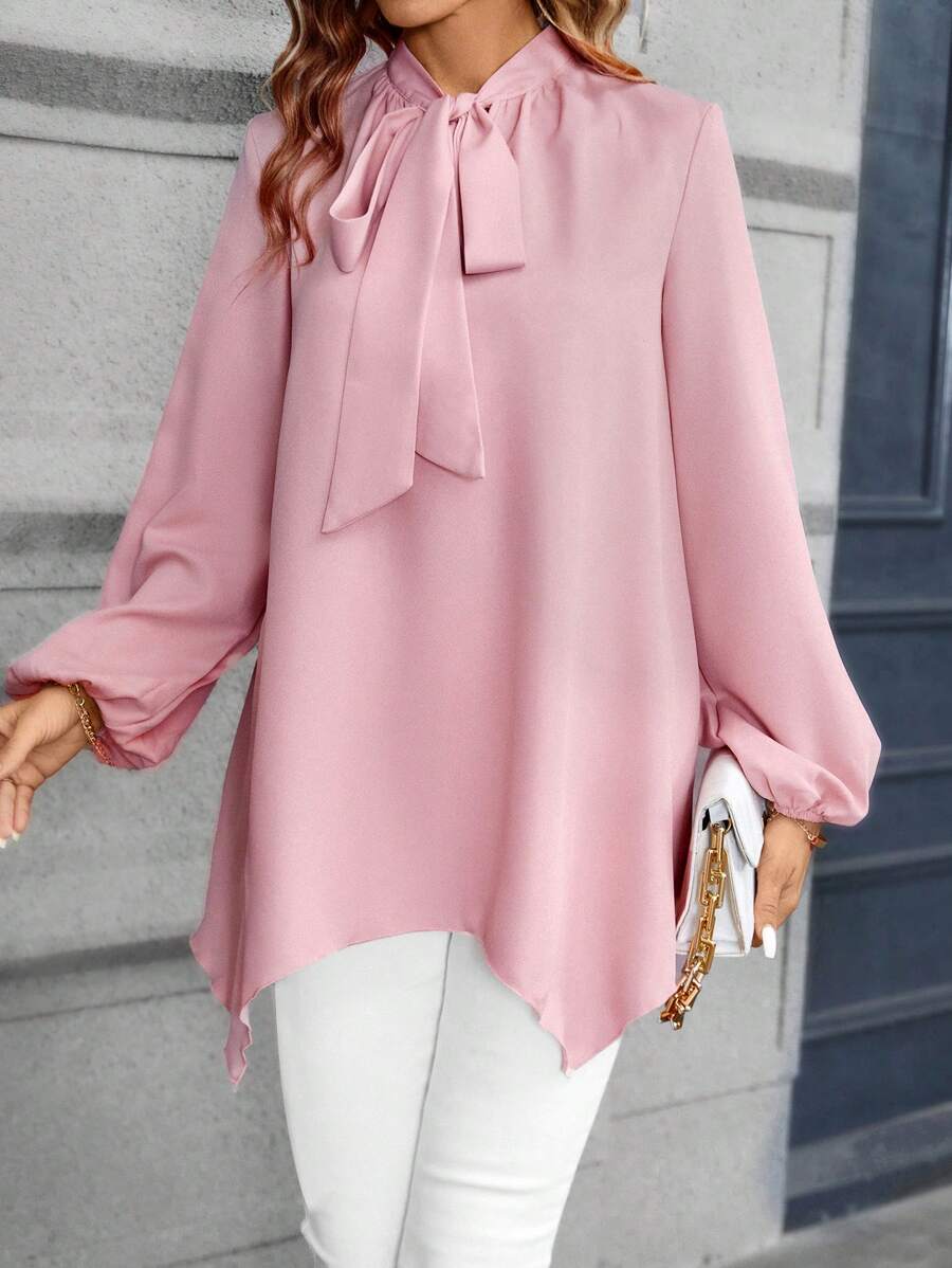 SHEIN Clasi Blusa con mangas farol y bajo asimétrico para mujer - Rosa - Ver 1