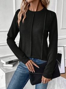 SHEIN Essnce Women's Patchwork Basic Casual T-shirt - Black - View 5