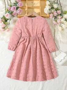 SHEIN 小女孩粉色襯裙燈籠袖裙子 - 粉色 - 查看 2