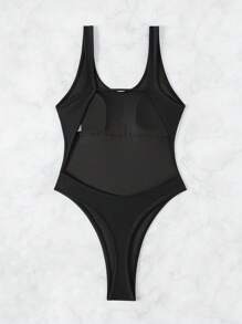 Swim SXY Màu thuần Áo tắm một mảnh - màu đen - Xem 7