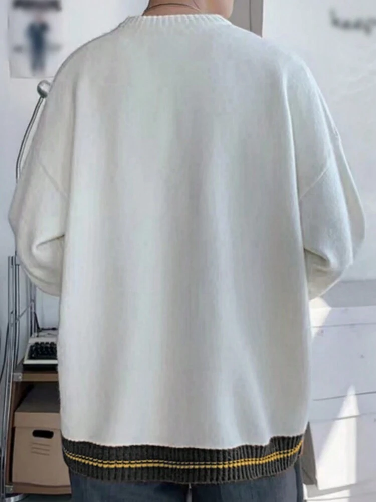 Men's Sweater With Floral And Text Pattern, Round Neck And Drop Shoulder