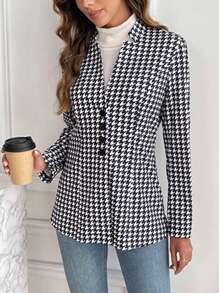 SHEIN LUNE Houndstooth Print Jacket Fall Cloth For Women - Black and White - View 3