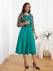 SHEIN Lady 女士纯色连衣裙和透明夹克两件套