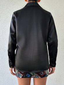 EURMUSE Solid Color Button-Up Long Sleeve Shirt And Sparkle Skirt - Multicolor - View 2