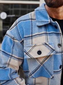 Manfinity Homme 寬鬆男士帶蓋口袋格紋印花大衣 - 彩色 - 查看 5