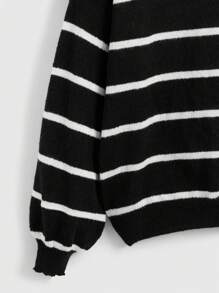 ROMWE Fairycore 條紋下垂肩毛衣套頭 - 黑與白 - 查看 4