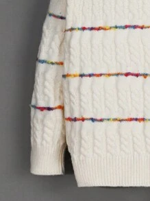 SHEIN Girls' Striped Knitted Cardigan Sweater - White - View 4