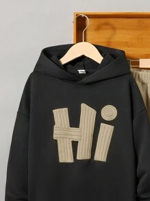 SHEIN 青少年男孩休閒有趣對比彩色3d字母印花連帽衫和運動長褲套裝,冬季款