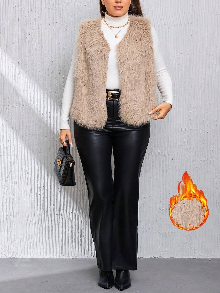SHEIN Privé Hơn Mở Mặt trước
Fuzzy Áo vest - Màu be - Xem 1