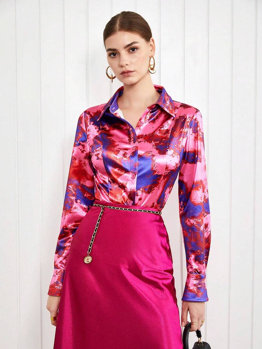 BizChic Của phụ nữ In Nút xuống Áo - Nhiều màu - Xem 1