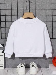 SHEIN 中性嬰兒圓領長袖 R 印花厚衛衣 - 白色 - 查看 2