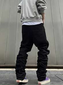 Manfinity Roghcode Men's Jeans With Letter Print - Black - View 2