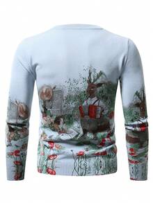 Manfinity Homme Nam Tuần lộc & Cô gái Mô hình Áo len Với Tay áo dài - Màu xanh lam - Xem 2