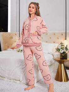 Của phụ nữ Hình con gấu hoạt hình Sang trọng Bộ mặc nhà - Nhiều màu - Xem 4