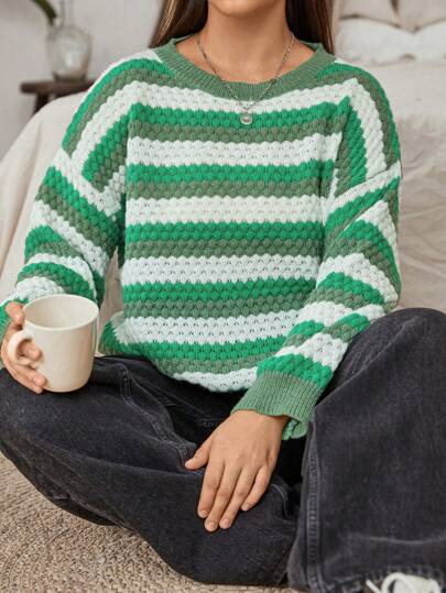 Flirla Plus Wzór w paski Opuszczane ramiona Swetry