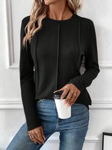 SHEIN Essnce Women's Patchwork Basic Casual T-shirt - Black - View 6