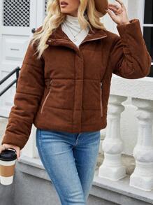 SHEIN LUNE Solid Color Corduroy Padded Padded Coat Clothes Winter