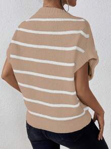 SHEIN Essnce Women'S Striped Loose Cap Sleeve Knit Top With Hooded Round Neckline - Apricot - View 2