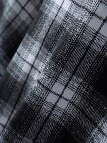 Manfinity Hypemode Men's Plaid Hooded Drawstring Long Sleeve Shirt - Black - View 4