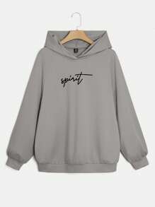 SHEIN EZwear 黑色大尺碼女款連帽衛衣運動褲兩件套，舒適秋季健身房辦公居家休閒傳統款 - 淺灰色 - 查看 8