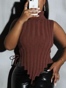 SHEIN LUNE Áo len chui đầu cổ cao cỡ lớn cho nữ có viền bất đối xứng - Cà phê nâu - Xem 1