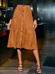 SHEIN Clasi Của phụ nữ Nút phía trước Váy - màu nâu - Xem 1