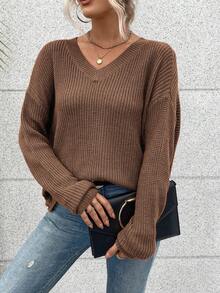 SHEIN Essnce 純色背交叉露背毛衣 - 巧克力棕 - 查看 5