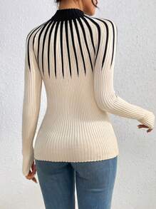 Aidyla Slim Fit Color Block Knitted Sweater,Long Sleeve Tops Fall Winter - Apricot - View 2