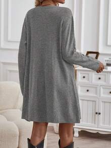 SHEIN LUNE Màu thuần Áo len dệt kim Đầm Với - Xám - Xem 2