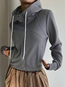 Dazy Star Women's Drawstring Hoodie Sweatshirt - Grey - View 1